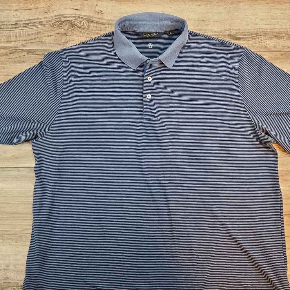 Polo Golf Ralph Lauren Mens Performance Soft Short Sleeve Polo Blue Stripe Sz XL